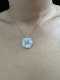 Colar Flor Zircônia Lilás Prata 925 Ródio