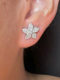 Brinco Flor zircônia 4 pétalas Prata 925 Ródio