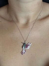 Colar Beija-Flor 40mm Cravejado Prata 925 Ródio