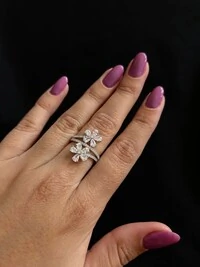 Anel 2 flores zircônia branca Prata 925 Ródio