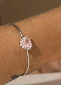 Pulseira Bracelete coração fusion quartzo rosa zircônia Prata 925 Ródio