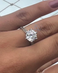 Anel Solitário Zircônia Garras Cravejadas Prata 925 Ródio