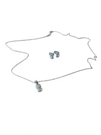 Conjunto Brinco e Colar Pet Gato Prata 925 Ródio