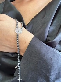 Pulseira Terço Espírito Santo Hematita fecho imã Prata 925 Ródio
