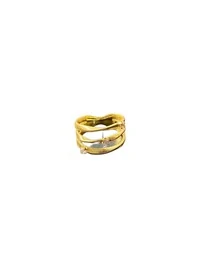 Anel Linha Italiana 3 zircônias Prata 925 Ouro 18 k