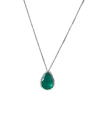 Colar Gota esmeralda e zircônia G Prata 925 Ródio