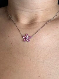 Colar 1 flor zircônia rosa Prata 925 Ródio
