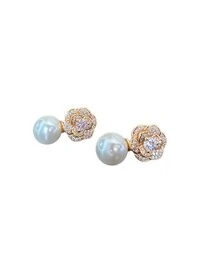 Brinco Pérola Flor Zircônia Prata 925 Ouro18K