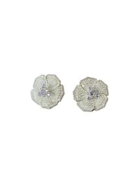 Brinco Flor Zircônia Tanzanita Prata 925 Ródio