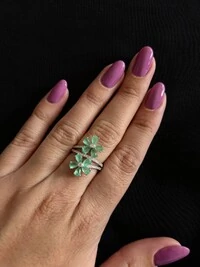 Anel 2 flores zircônia turmalina Prata 925 Ródio