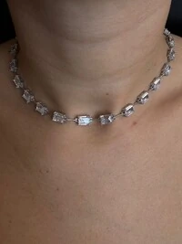 Colar Chocker Zircônia Prata 925 Ródio
