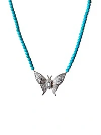 Colar turquesa borboleta zircônia Prata 925 Ródio