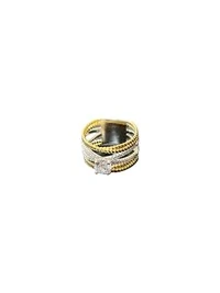 Anel X com solitário Prata 925 Ródio e Ouro 18 k