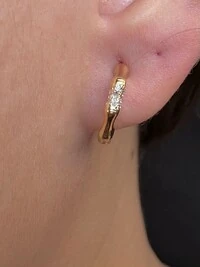 Brinco argola aberto osso zircônia P Prata 925 Ouro 18 k