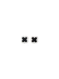 Brinco Flor onix P Prata 925 Ródio