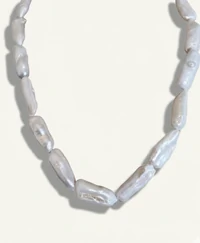 Colar Pérola barroca baguetes 42 cm Prata 925 Ródio