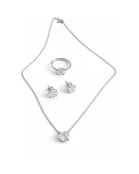 Conjunto Brinco Anel Colar illusion 8 mm Prata 925 Ródio