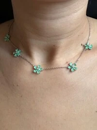 Colar 5 flores zircônia turmalina Prata 925 Ródio
