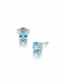 Brinco Oval topázio azul 7 mm Prata 925 Ródio