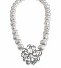 Colar Flor Pérola shell zircônia 48 cm Prata 925 Ródio