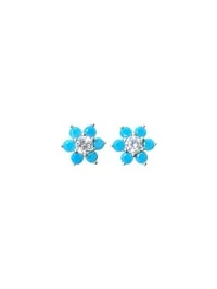 Brinco Flor Turquesa Leitosa Prata 925 Ródio