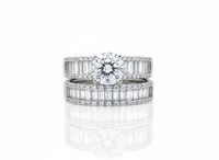 Anel solitário 2 em 1 baguete Prata 925 Ródio