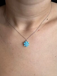 Colar flor turquesa Prata 925 Ródio