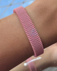 Pulseira Malha Aço Rosa em Prata 925 com Ródio