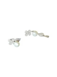 Brinco Pérola zircônia branca flor versátil