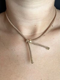 Colar Fio Bege Ponteira Prata 925 Ouro 18k