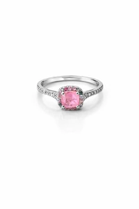 Anel Quadrado Turmalina Rosa fusion Prata 925 Ródio