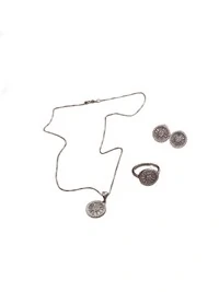 Conjunto Colar Brinco Anel Pizza Prata 925 Ródio