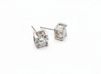 Brinco Solitário cartier zircônia 8 mm quadrada Prata 925 Ródio