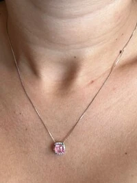 Colar Quadrado Topázio Rosa Colors Prata 925 Ródio
