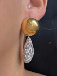 Brinco Meia Bola Prata 925 Ouro 18K