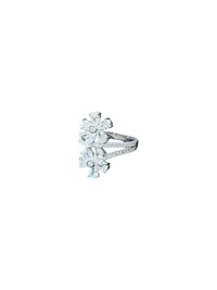 Anel 2 flores zircônia branca Prata 925 Ródio