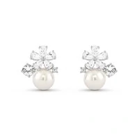 Brinco Flor zircônia Pérola Prata 925 Ródio