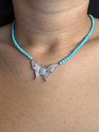 Colar turquesa borboleta zircônia Prata 925 Ródio