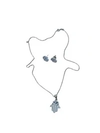 Conjunto Colar e Brinco Mão Hinsa Prata 925 Ródio