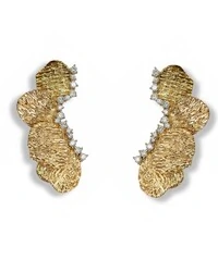 Brinco Ear Cuff martelado zircônia Prata 925 Ouro 18 k