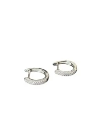 Brinco argola oval cravejado P Prata 925 Ródio