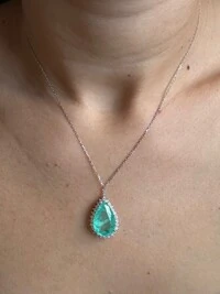 Colar Gota turmalina e zircônia 2 cm por 1,5 cm Prata 925 Ródio