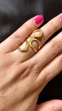 Anel ajustável liso três gotas Prata 925 Ouro 18 k