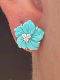 Brinco Flor Turquesa com Miolo Zircônia Prata 925 Ródio