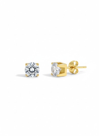 Foto Brinco solitário cartier zircônia 5 mm Prata 925 Ouro 18 k
