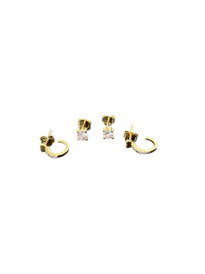 Foto Brinco Dupla Ponto Argola Prata 925 Ouro 18 K