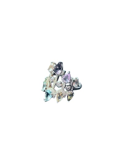 Foto Anel Colors topázio azul cristal ametista Prata 925 Ródio