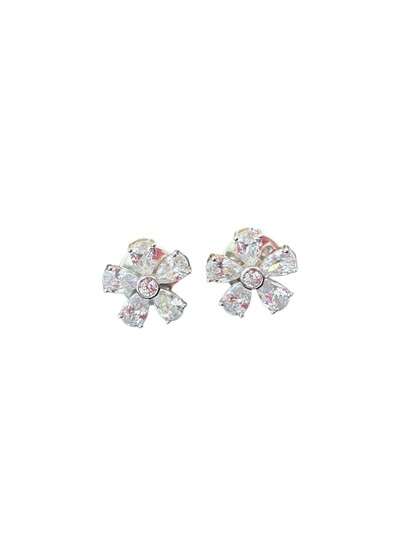 Foto Brinco flor zircônia branca M Prata 925 Ródio