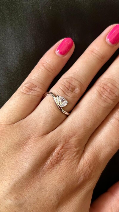 FotoAnel Onda Gota zircônia Prata 925 Ródio