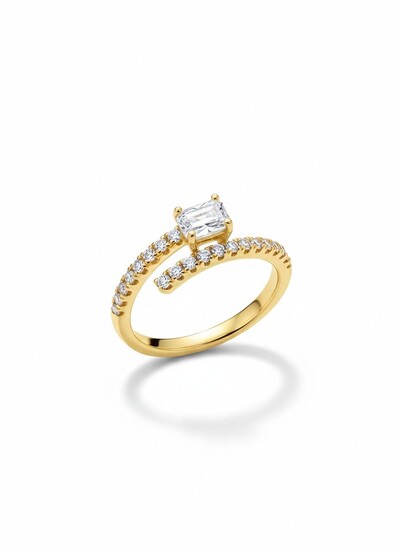 Foto Anel fino ajustável 1 pedra oval Prata 925 Ouro 18 k